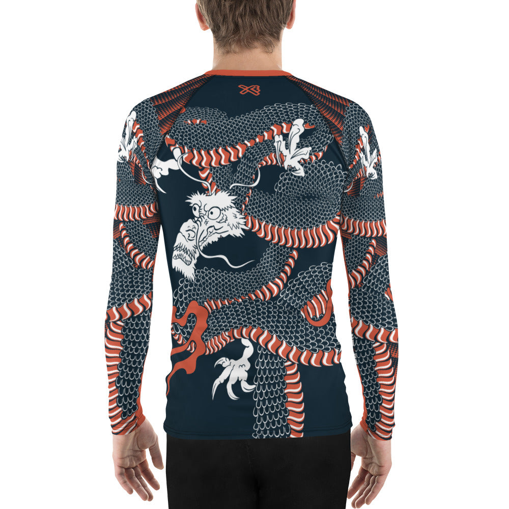 Japanese Wrap Around Dragon Men's Rash guard Navy Orange