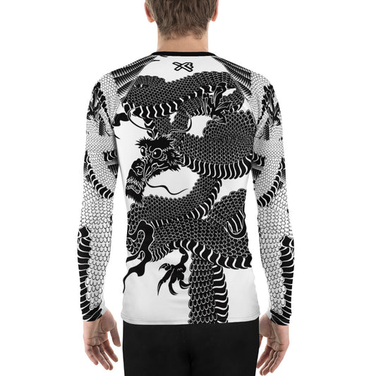 Japanese Wrap Around Dragon Men's Rash guard Black and White