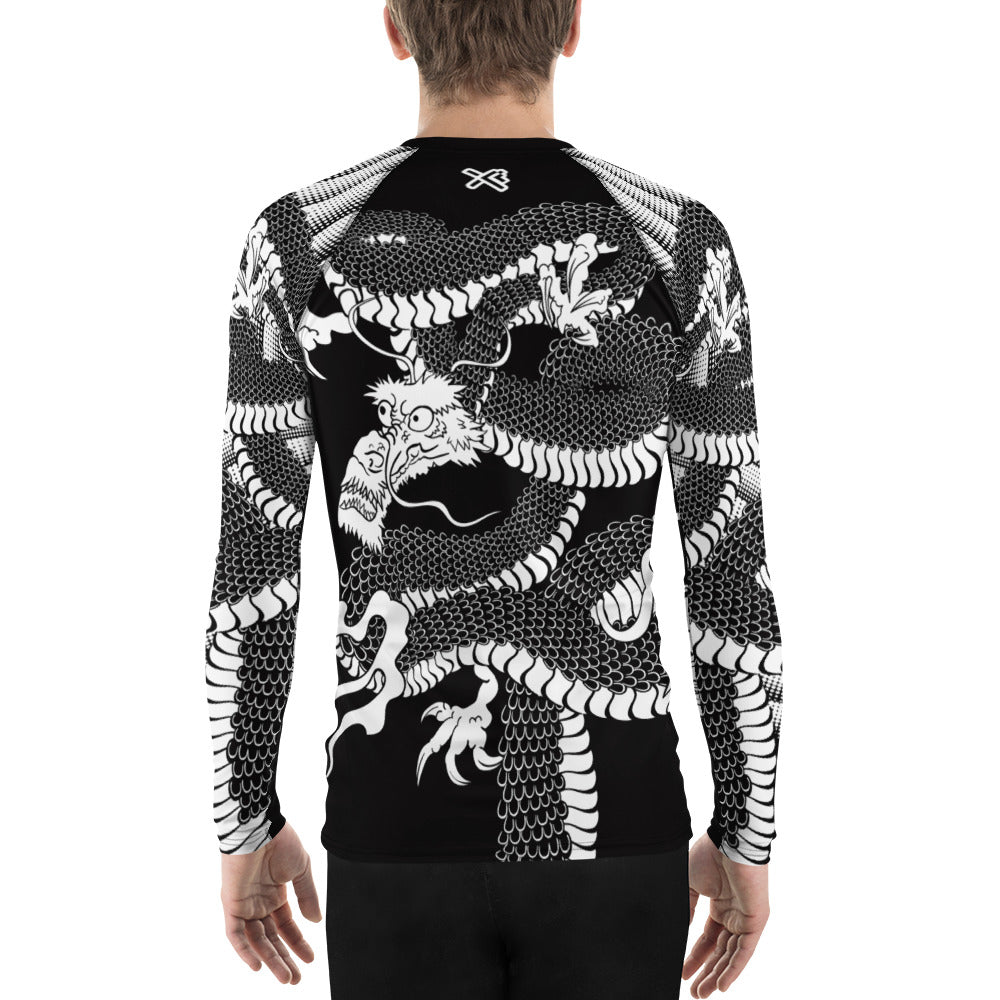 Japanese Wrap Around Dragon Men's Rash guard Inverse Black