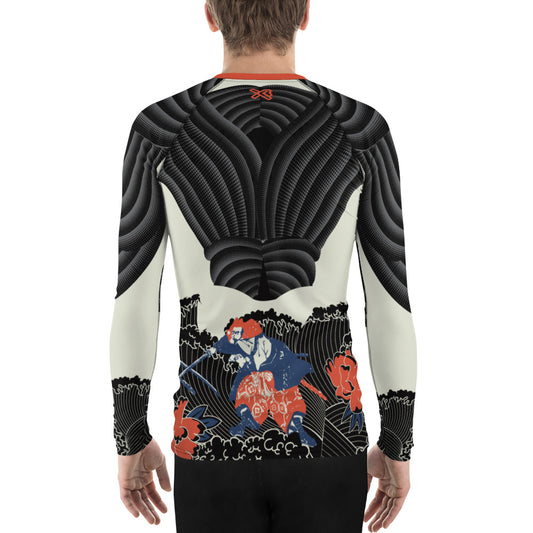 Japanese Waves Flowers Men's Rash guard Orange Blue