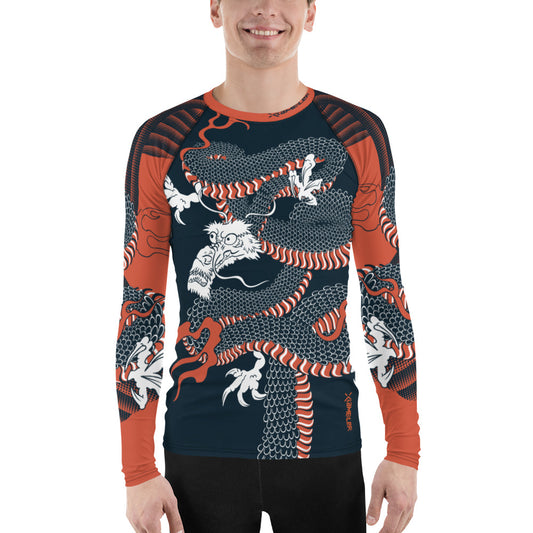 Japanese Wrap Around Dragon Men's Rash guard Navy Orange