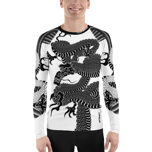 Japanese Wrap Around Dragon Men's Rash guard Black and White