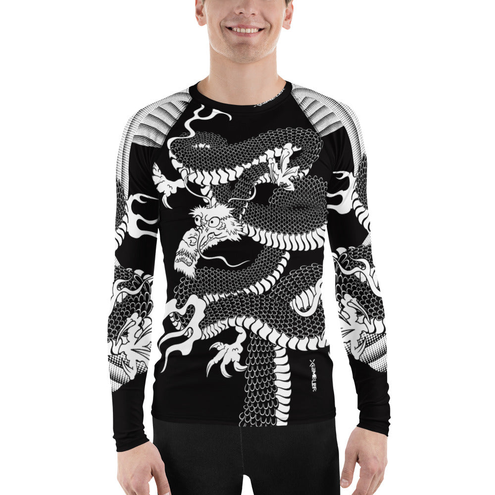 Japanese Wrap Around Dragon Men's Rash guard Inverse Black