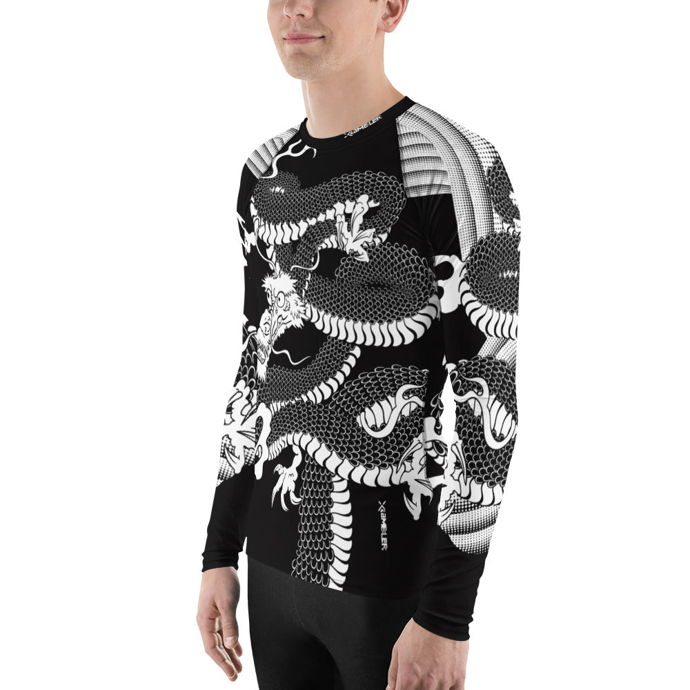 Japanese Wrap Around Dragon Men's Rash guard Inverse Black