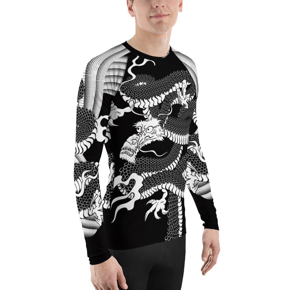 Japanese Wrap Around Dragon Men's Rash guard Inverse Black