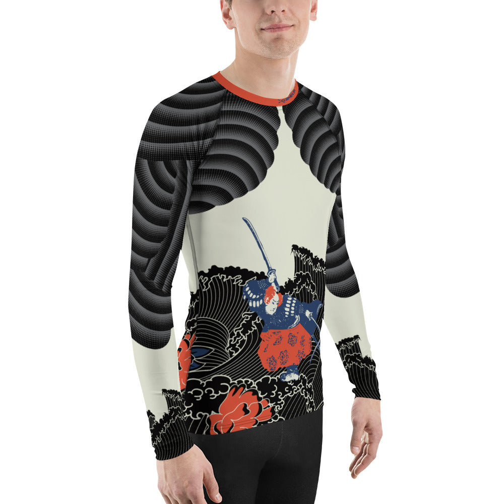 Japanese Waves Flowers Men's Rash guard Orange Blue