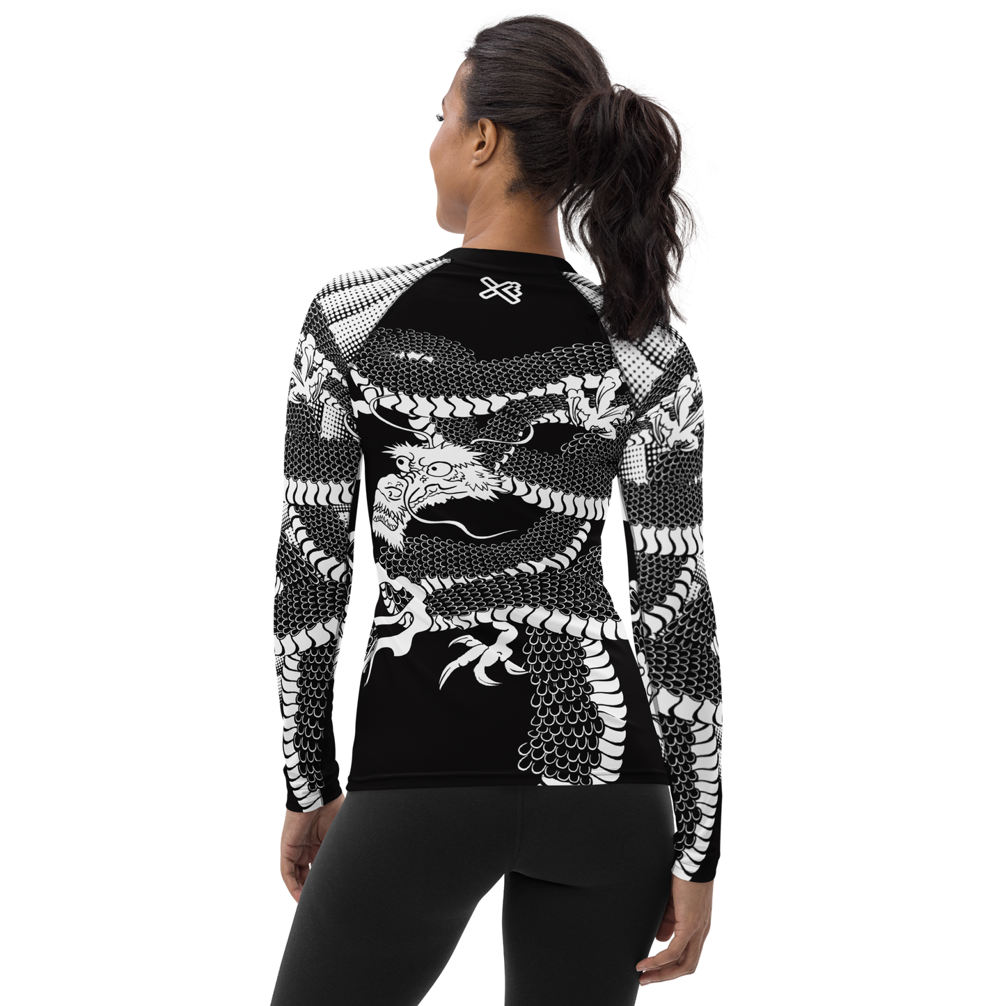 Japanese Wrap Around Dragon Women's Rash guard Inverse Black