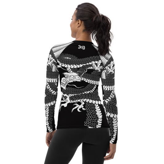 Japanese Wrap Around Dragon Women's Rash guard Inverse Black