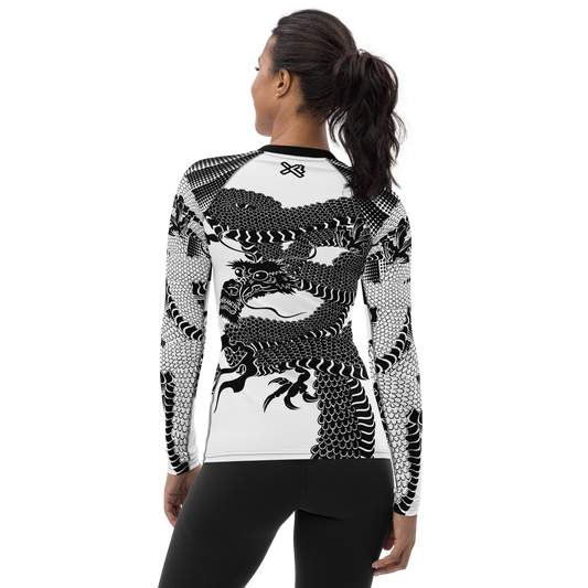 Japanese Wrap Around Dragon Women's Rash guard Black and White