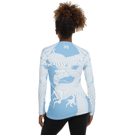 Japanese Wrap Around Dragon Women's Rash guard Light Blue