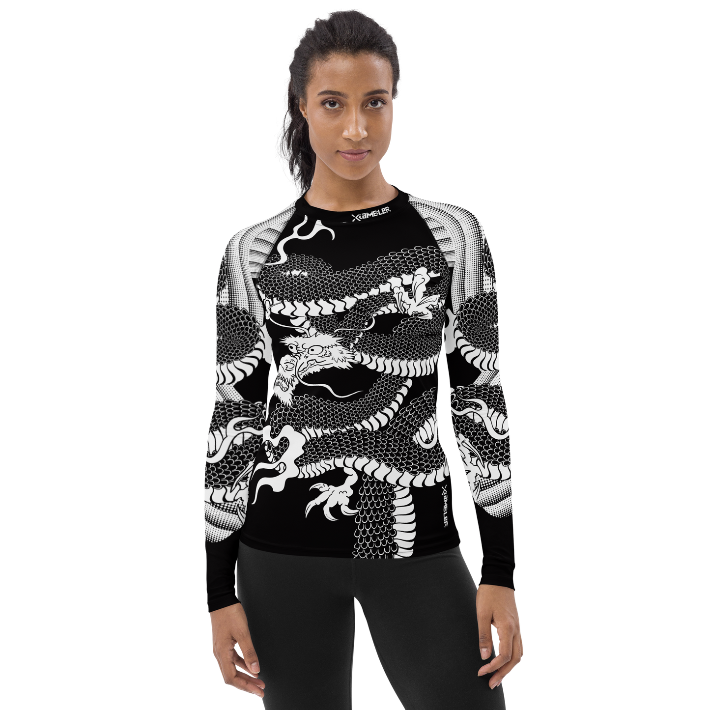 Japanese Wrap Around Dragon Women's Rash guard Inverse Black