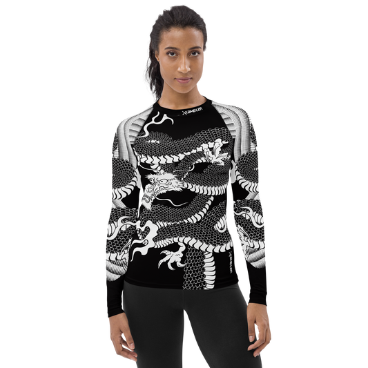 Japanese Wrap Around Dragon Women's Rash guard Inverse Black