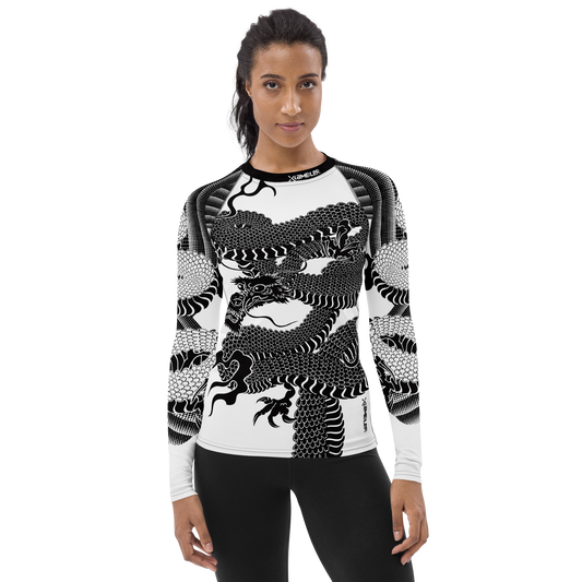 Japanese Wrap Around Dragon Women's Rash guard Black and White