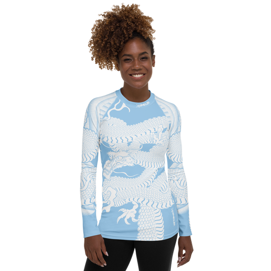 Japanese Wrap Around Dragon Women's Rash guard Light Blue