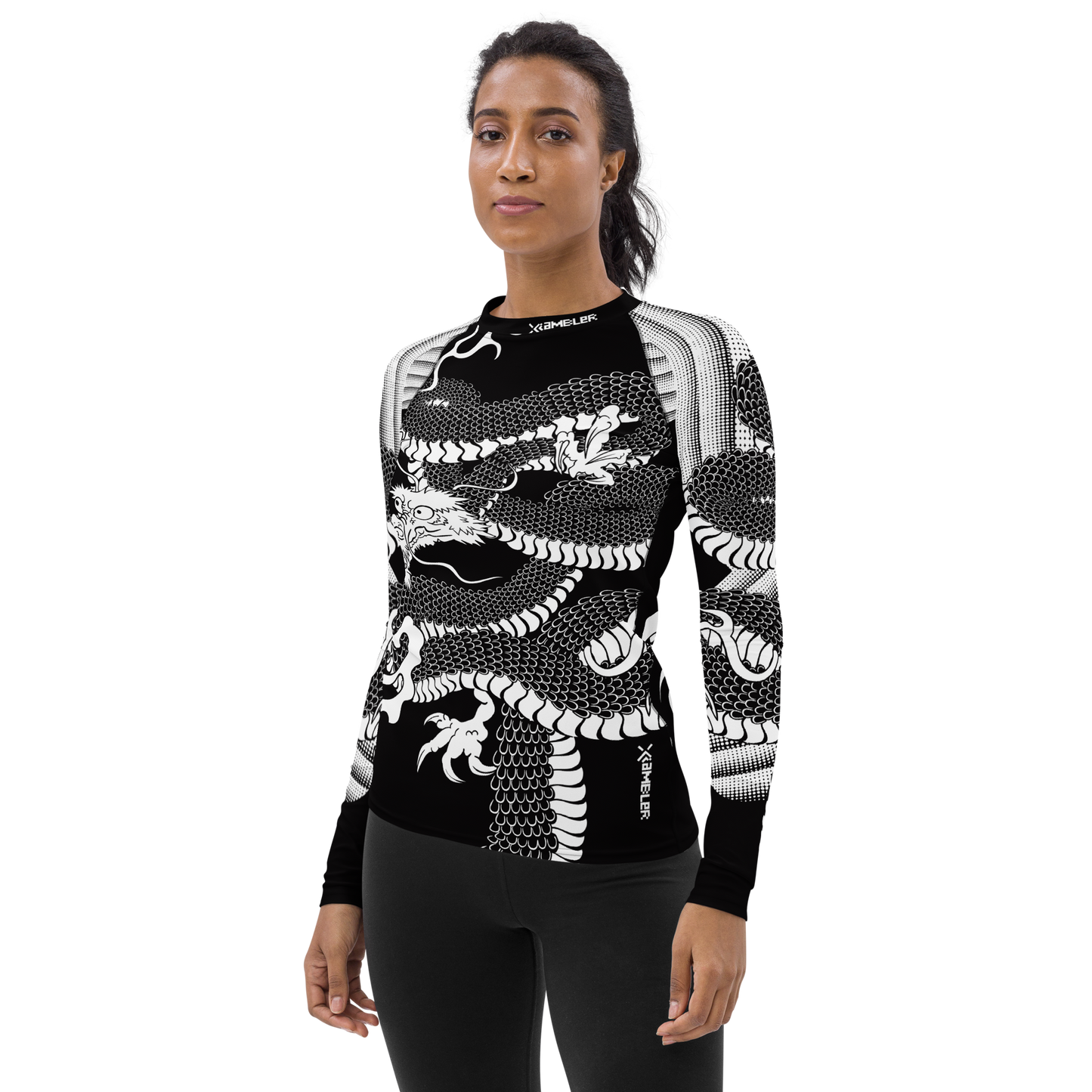 Japanese Wrap Around Dragon Women's Rash guard Inverse Black