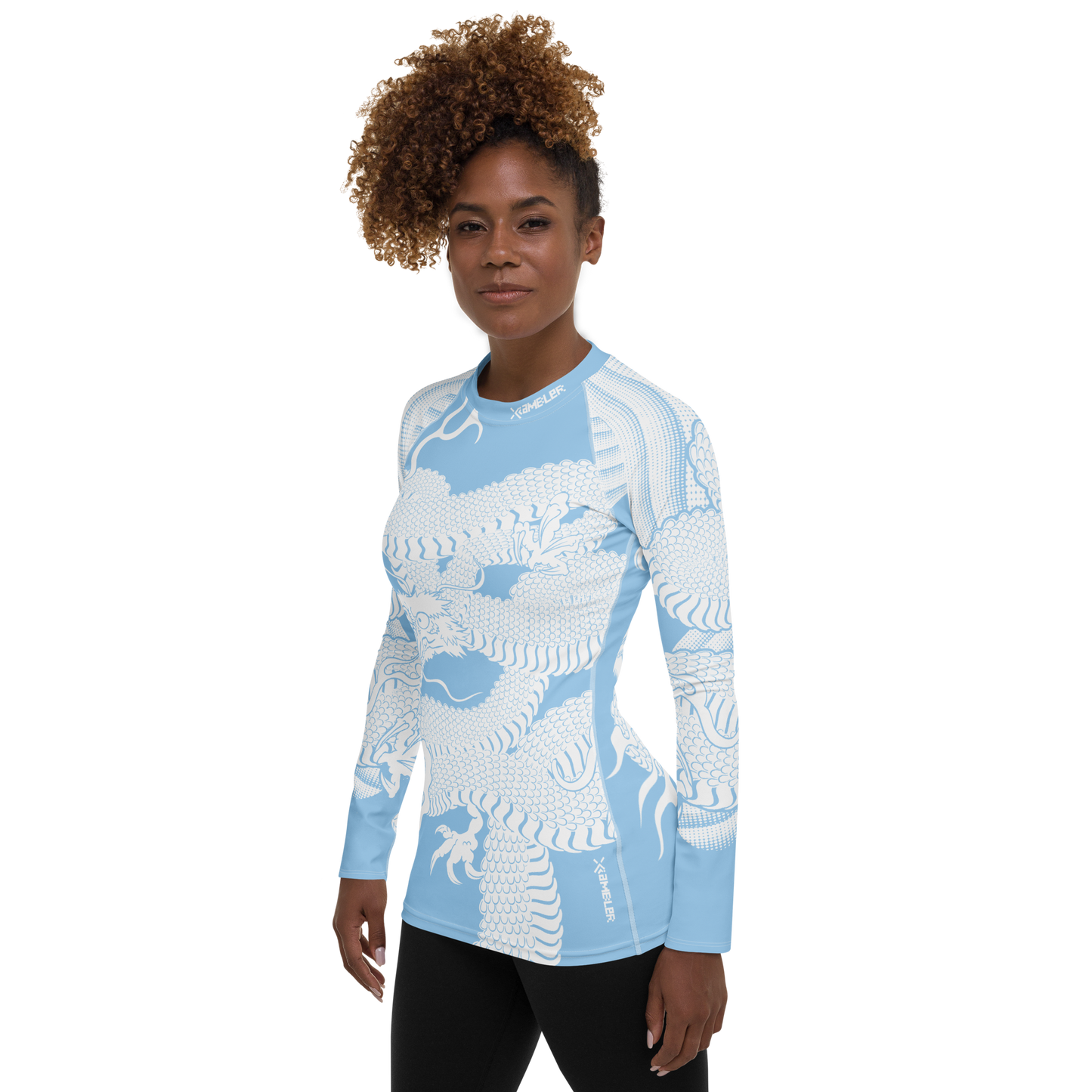 Japanese Wrap Around Dragon Women's Rash guard Light Blue