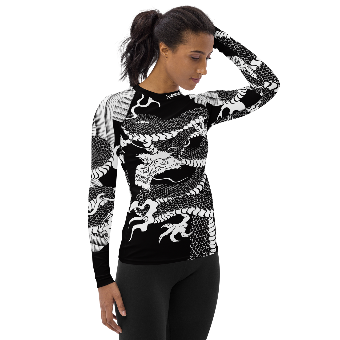 Japanese Wrap Around Dragon Women's Rash guard Inverse Black